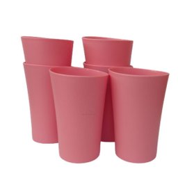 Kit 06 Copos Plastico Duro Resistente Bebidas 400Ml Rosa - 1