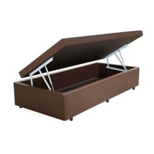 Cama Box Baú Reforçada Solteiro 88x188 Corino Marrom