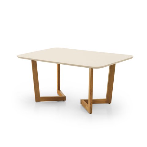 Conjunto Mesa de Jantar 1,60m com Tampo Off-White e 4 Cadeiras em Linho Cinza – Linha Evo
