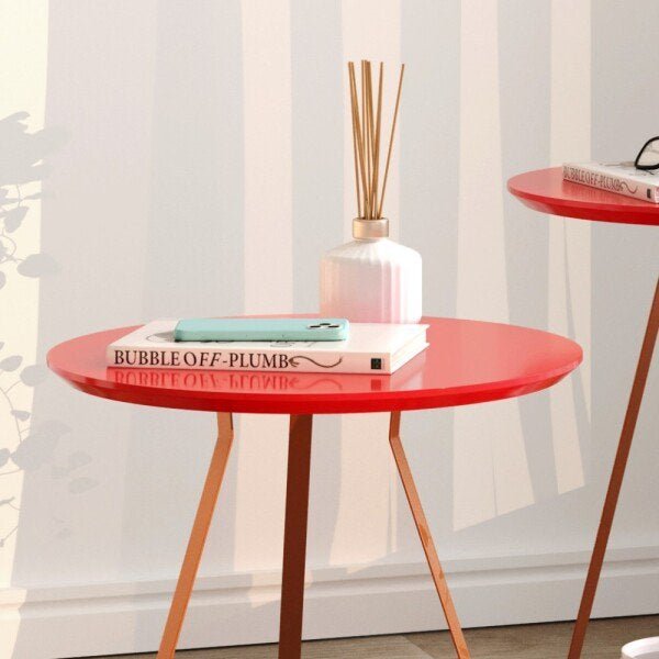 Conjunto de Mesa Sofia Apoio e Lateral com Pés de Ferro Vermelho - 3 Pés Móveis - 2