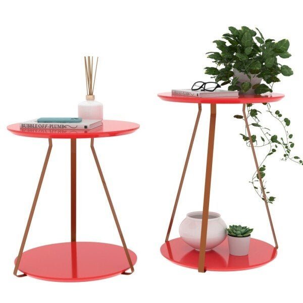 Conjunto de Mesa Sofia Apoio e Lateral com Pés de Ferro Vermelho - 3 Pés Móveis - 4