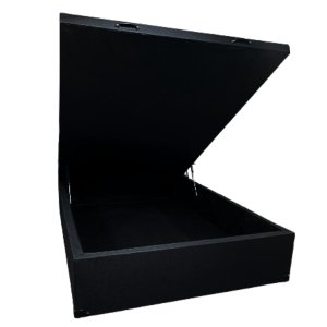 Cama Box Baú Casal Padrão com 48cm de Altura - Super Reforçado - Corino Linho Preto
