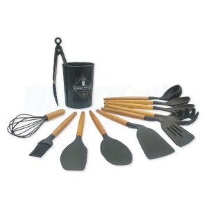 Kit de utensilios em silicone cozinha Cinza