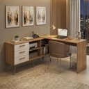 Ver imagem 1 de Mesa de Escritório em L com 3 Gavetas Porto Multimóveis Mp6044 Madeirado/branco