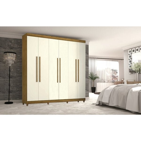 Guarda-Roupa Casal Elegance 6 Portas com 8 Pés Vila Rica Canela/Champanhe - 1