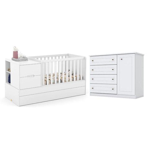 Berço Americano Multifuncional Formare Branco Acetinado - Matic e Cômoda Infantil Americano Branco