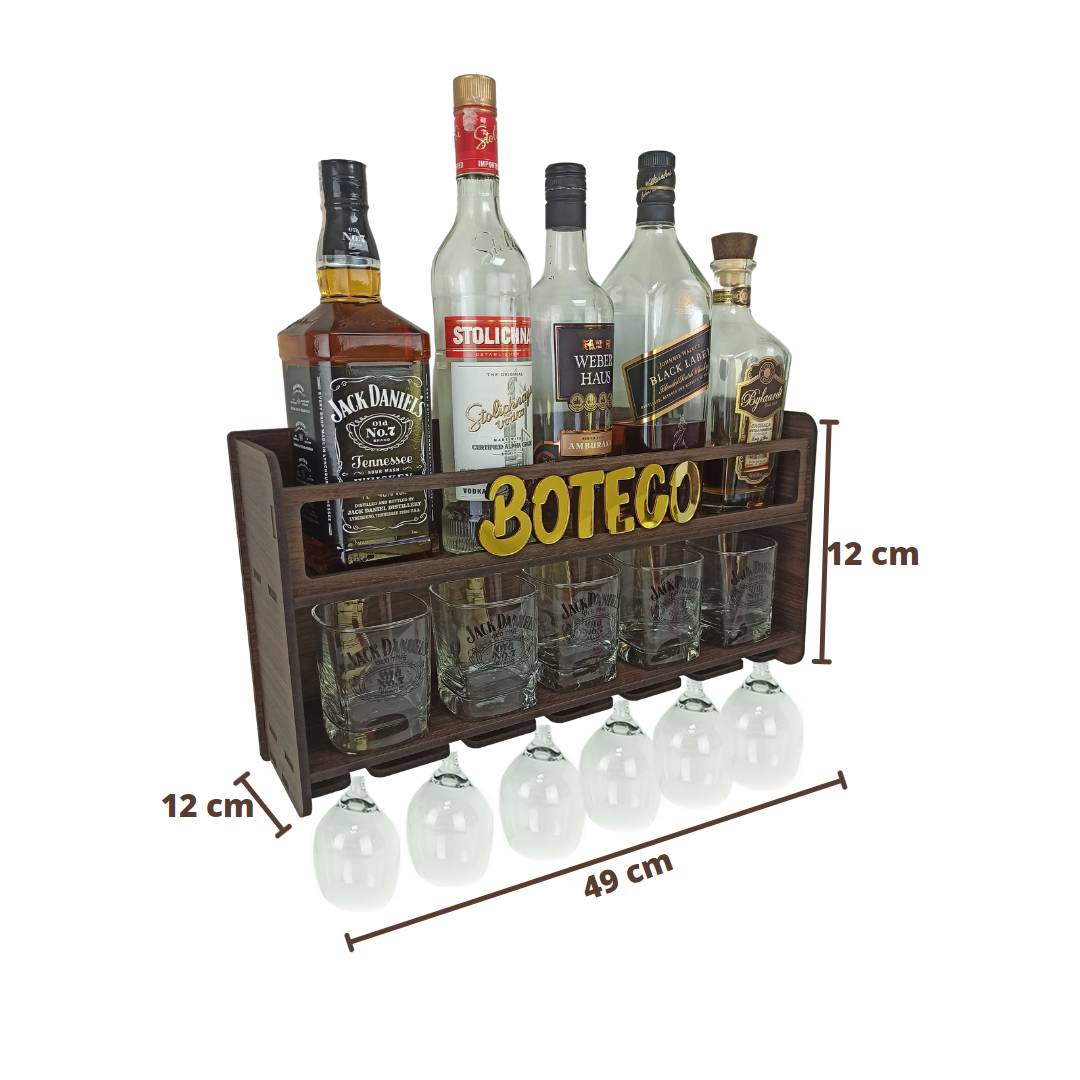 Barzinho de Parede Aparador Para Bebidas Para Sala Tema Boteco - 49x26 Cor Louro Preto - 3