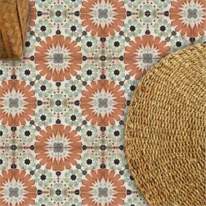 Adesivo Piso Ladrilho Floral Marroquino Lavável Antiderrapante