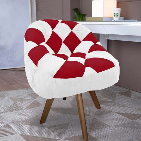 Poltrona Paloma Escritório Sala Giratória Madeira Suede Branco e Suede Vermelho - Dominic Decor