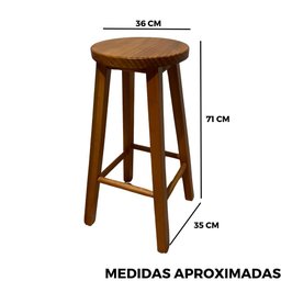 Banqueta Fixa Redonda de Madeira - Verniz - 6