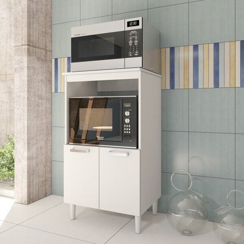 Balcão de Cozinha Inferior para Forno e Microondas Predilleta Verona 65cm 2 Portas Branco