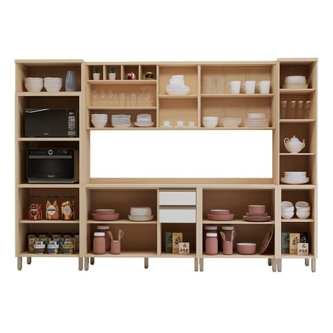Cozinha Modulada Completa 6 Peças com Tampo e Vidro Reflecta Brise Luciane Móveis