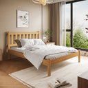 Ver imagem 1 de Cama Casal Rústica Madeira Maciça Jasmim Amarelo/Cera Mel