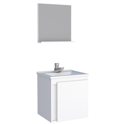 Kit para Banheiro com Espelho em Madeira Ônix Branco 0,39m - P101268 - Cozimax Kit para Banheiro com