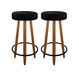 Kit com 2 Banqueta Alta Camila para Bancada Bar Cozinha Balcão Bistro Pés Palito Madeira Preto - 1