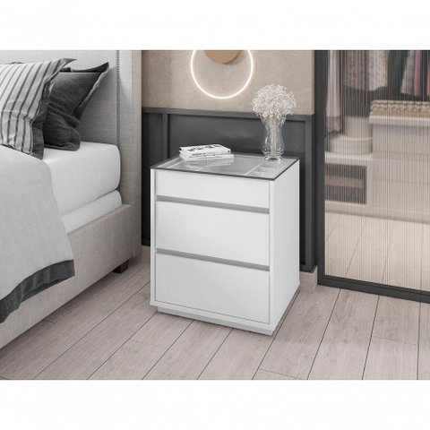 Mesa de Cabeceira 3 Gavetas Belize Branco