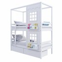 Ver imagem 1 de Beliche Infantil Casinha Reta com 02 Janelas e 02 Gavetas Madeira Maciça Branco Megamobilia