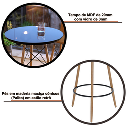 Mesa Bistrô Bar Restaurante Tampo Vidro Temperado Redonda Área Gorumet Retrô Vintage Cozinha Imcal  - 2