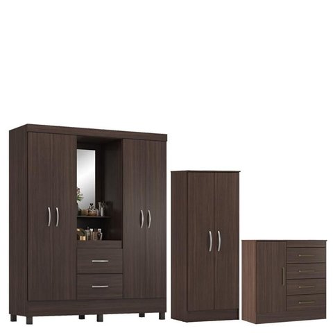 Guarda Roupa Casal Capelinha Lord com Multiuso Viena com Cômoda Montevidéu Café Touch - Demóbile