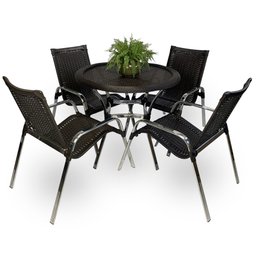 CONJUNTO 4 CADEIRAS FORTALEZA + MESA BORDA TRAMA CENTRAL ÁREA EXTERNA JARDIM PISCINA VARANDA REALIZE - 1