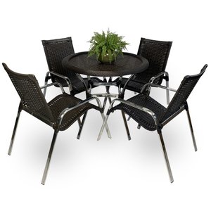 CONJUNTO 4 CADEIRAS FORTALEZA + MESA BORDA TRAMA CENTRAL ÁREA EXTERNA JARDIM PISCINA VARANDA REALIZE