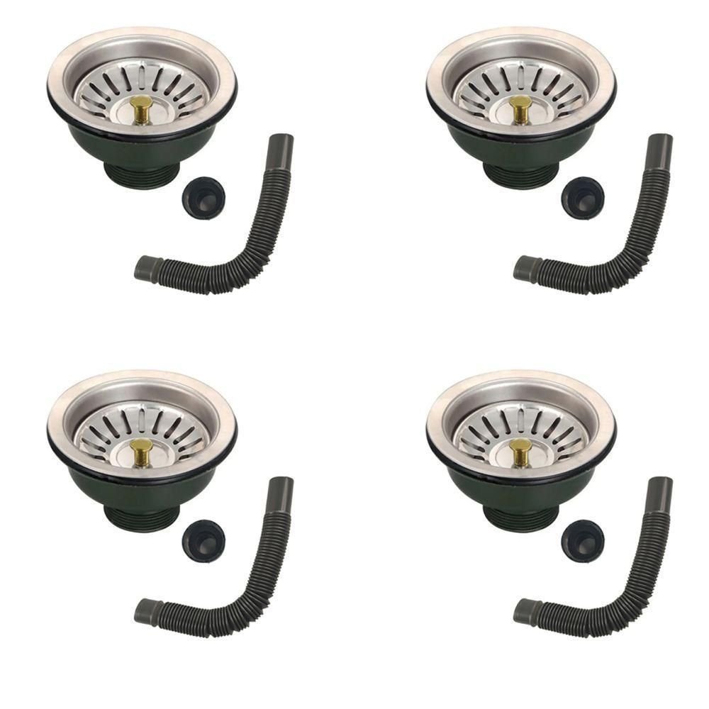 Ralo Valvula Dreno Filtro de Pia 10x10 Kit 4 Unidades Inox Sifao Tubo de Escoamento Cozinha Lavabo - 1