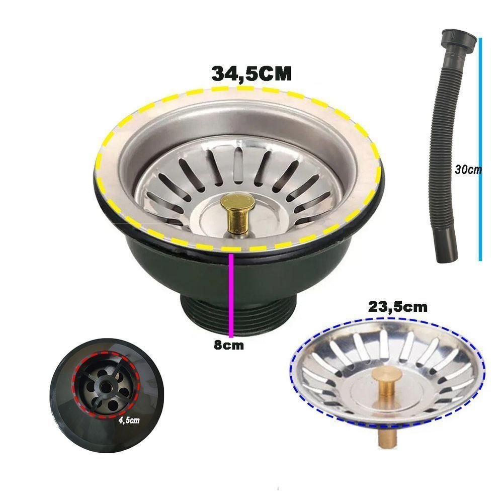 Ralo Valvula Dreno Filtro de Pia 10x10 Kit 4 Unidades Inox Sifao Tubo de Escoamento Cozinha Lavabo - 2