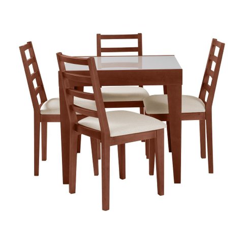 Conjunto de Jantar Mesa Tock 80cm com 4 Cadeiras Aline Linho Creme - Imbuia