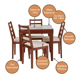 Conjunto de Jantar Mesa Tock 80cm com 4 Cadeiras Aline Linho Creme - Imbuia - 3