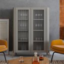 Ver imagem 1 de Cristaleira com 2 Portas 98,5cm Vidro Canelado Pés em Metal Bend Cinza/Grigio/Dourado
