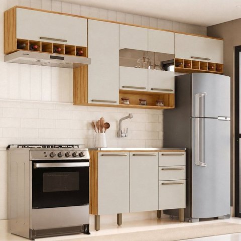Cozinha Modulada Compacta 4 Peças 8 Portas MDF 280cm Itália Espresso Móveis