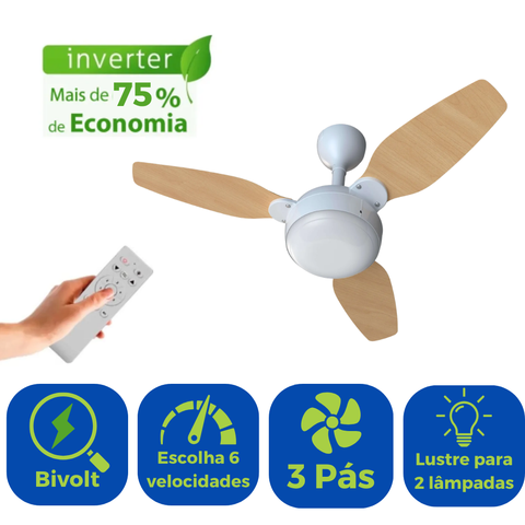 Ventilador Teto com Controle Remoto Dupla Face Inverter Potente Bivolt Ventisol
