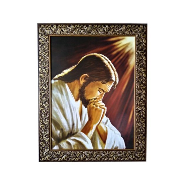 Quadro Jesus Orando 40x50 Moldura Larga C/ Vidro.