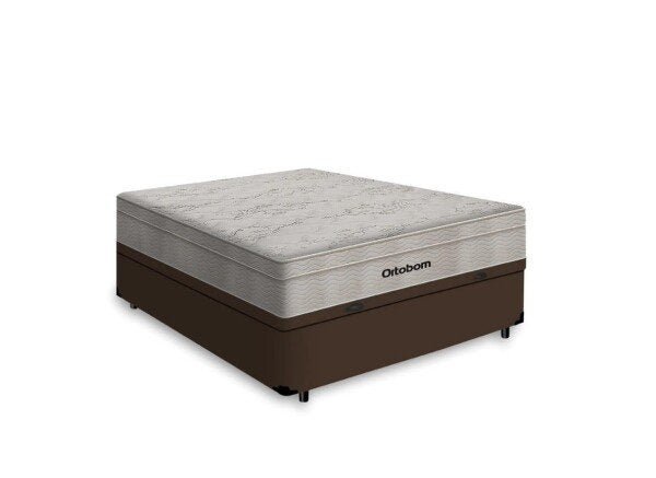 Cama Box Baú Casal 138 Tecido Sintético Marrom com Colchão Ortobom Airtech Spring Pocket D26 Bege 70 - 2