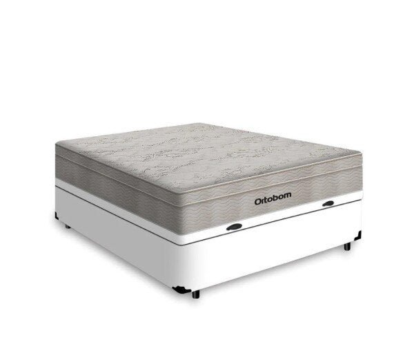 Cama Box Baú Casal 138 Tecido Sintético Branco com Colchão Ortobom Airtech Spring Pocket D26 Bege 70 - 2