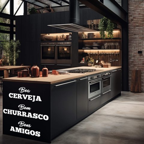 Adesivo de Parede Frase Cerveja Churrasco e Amigos Decoração Bar Kanto Store Branco