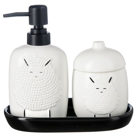 Jogo de Banheiro Porcelana Lavabo Dispenser Líquido Bandeja