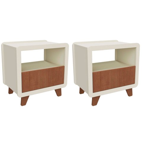 Conjunto 2 Mesas de Cabeceira 55cm com Gaveta e Nicho 100% MDF Padrão Planejados Mabel Off White