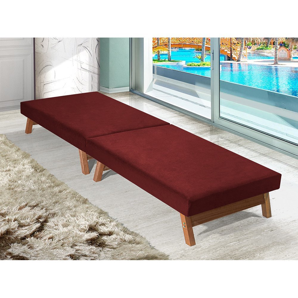 Cama Dobrável Pés de Madeira Maciça 1,70 X 0,60 Vermelho - 1