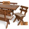 Conjunto Kit Mesa Rústica de Churrasco 1 Mesa + 4 Bancos Estofados Nude - Imbuia - 7