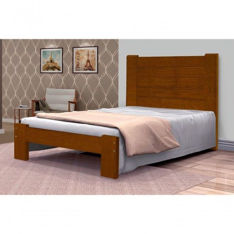 Cama Queen Size Malbec de Madeira Maciça Angelim Pedra/tauari - Cor Imbuia