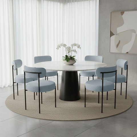 Cadeira Sala de Jantar Margara Kit 6 em Aço Preto Bouclê Ted D03 - D'Rossi