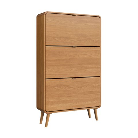 Sapateira 3 Portas Basculantes Curve Carvalho Xingu 130x76x24 Cm Completa Móveis