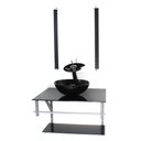 Ver imagem 1 de GABINETE DE VIDRO PARA BANHEIRO 60CM AC CUBA REDONDA PRETO FULL COM TORNEIRA CASCATA