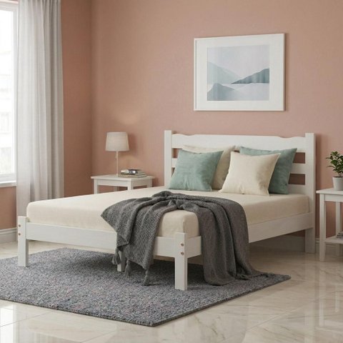 Cama King Esmeralda Madeira Maciça Resistente Branco