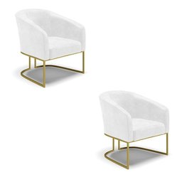 Kit 02 Poltronas Corano Branco Base Industrial Dourada - 1