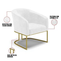 Kit 02 Poltronas Corano Branco Base Industrial Dourada - 4