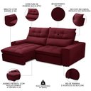 Ver imagem 3 de Sofá Retrátil Reclinável 3 Lugares 210cm Damy F05 Veludo Vinho - Mpozenato