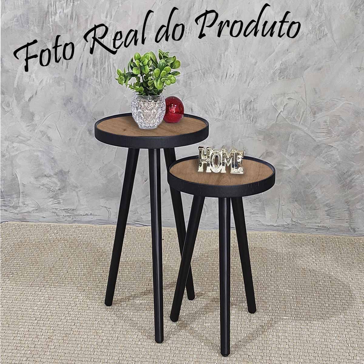 Mesa Pé Palito Lateral Pequena Canto Apoio Sofá Redonda Decorativa Retro Rustico Kit Conjunto: Tampo - 3