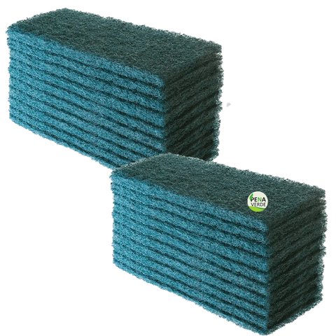 Fibra de Limpeza Pesada Verde Piso 23 Cm X 10 Cm - Kit 20 Unidades para Piso / Paredes Banheiro Cozi